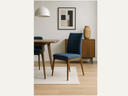 Blue chair with wood legs