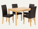 Rectangular dining table in oak finish with 4 dining chairs black leather 