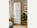 Milan Ready assembled Modern White & oak 2 Drawer Tall Double Wardrobe