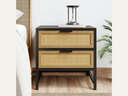 Wood Nightstand Rattan with 2 Drawers Storage for Bedroom