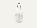 Bamboo Round Lantern Triangle Cutouts and Hemp Rope Handle Washed Finish White