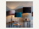 Lastrea Table Lamp with Smoky Grey Tinted Glass Base & Textured Fabric Shade