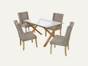 4 Beige linen chair  with a dining table in glass