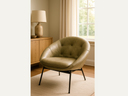 Armchair in greige fabric with black legs